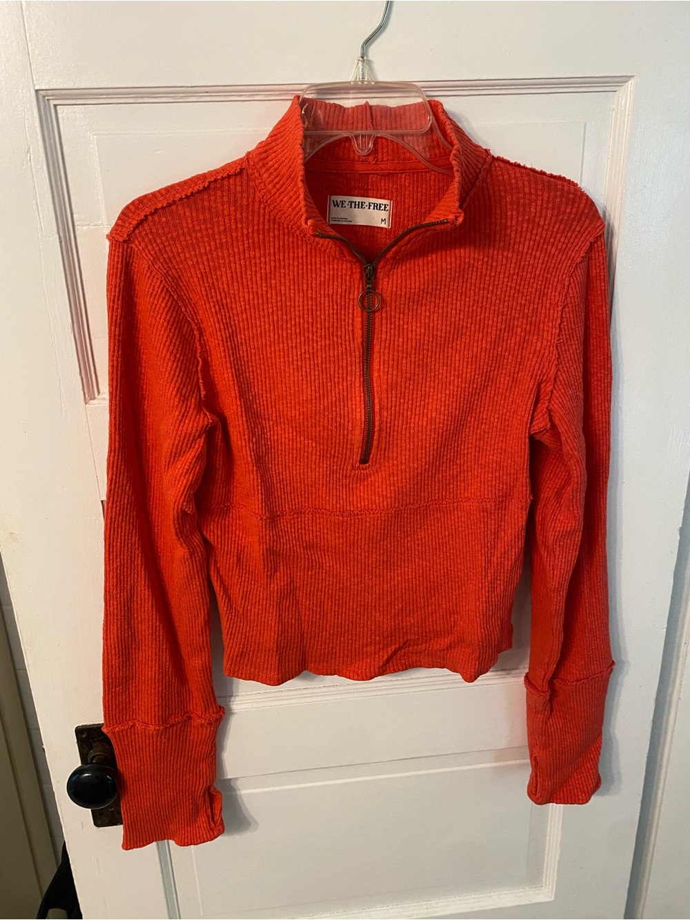 We The Free Orange Ribbed Half-Zip Cowl Sweater